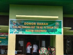 Peringati HUT TNI ke-76, Kodim Inhu Giat Donor Darah