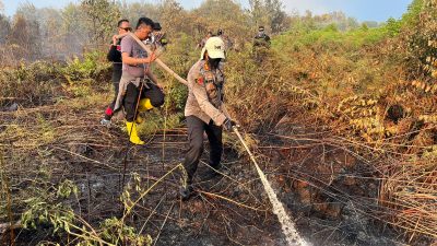 Kapolres Bengkalis Berjibaku Padamkan Api Karhutla di Kecamatan Bantan