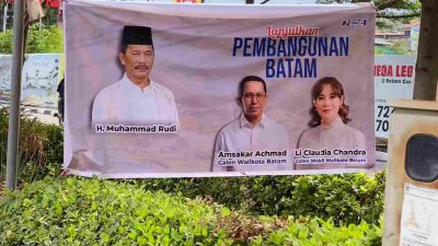 Pilwako Batam 2024, Spanduk Dukungan H. Muhammad Rudi untuk Amsakar – Li Claudia Bertebaran di Sejumlah Wilayah