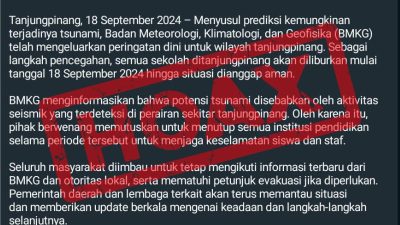 Viral Peringatan Tsunami di Batam dan Tanjungpinang, BMKG: Hoaks