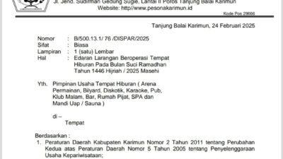Dispar Karimun Beri Sanksi Pelaku Usaha THM yang Melanggar Perda dan Surat Edaran