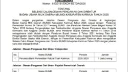 Mau Jadi Dewan Pengawas BUMD dan Dirut Perumda Tirta Mulia Karimun, ini Persyaratannya