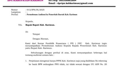 Soal Peralihan Rekening Gaji PPPK, IPN Layangkan Surat Audiensi ke Pemkab Karimun