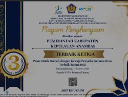 Penyaluran Dana Desa Terbaik Ketiga Se-Kepri, Pemkab Anambas Raih Penghargaan Kemenkeu